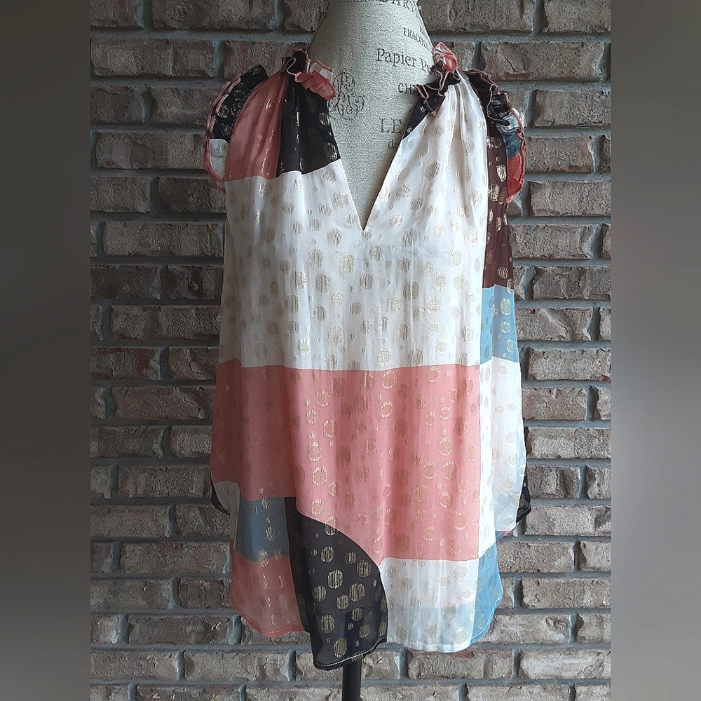 Maeve Anthropologie Fantasia Metallic Clip Dot Sleeveless Blouse.